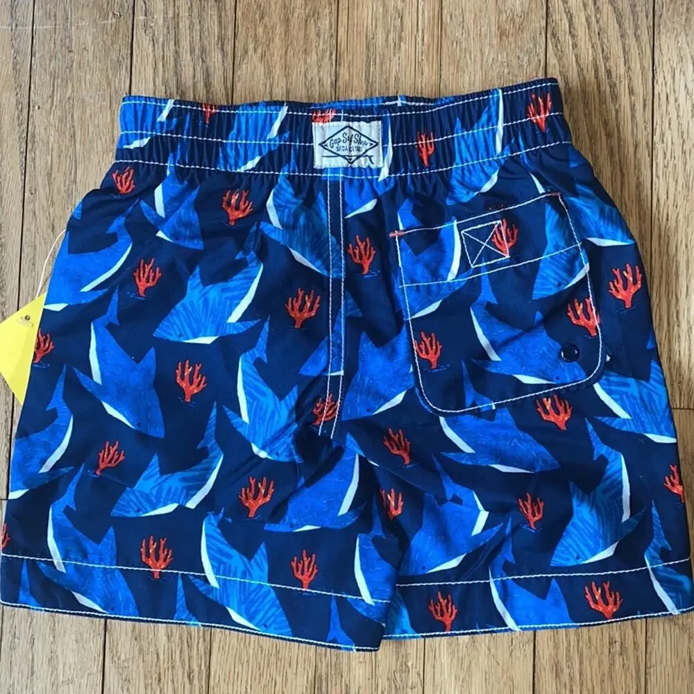 NWT Baby Gap UPF 50+ Shark Swim Trunks Blue Toddler Boys 3T Swim Shorts